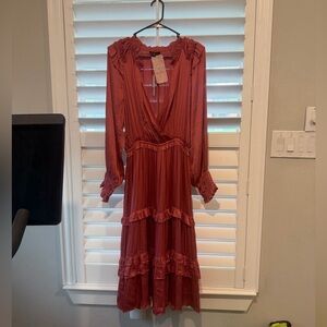 Current Air-Women’s Ruffle-Trim Midi Dress in Deep Rust